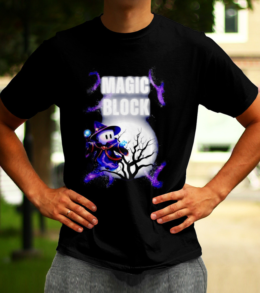 Magic Block Wizard With Glowing Orbs And Mystical Tree T-Shirt