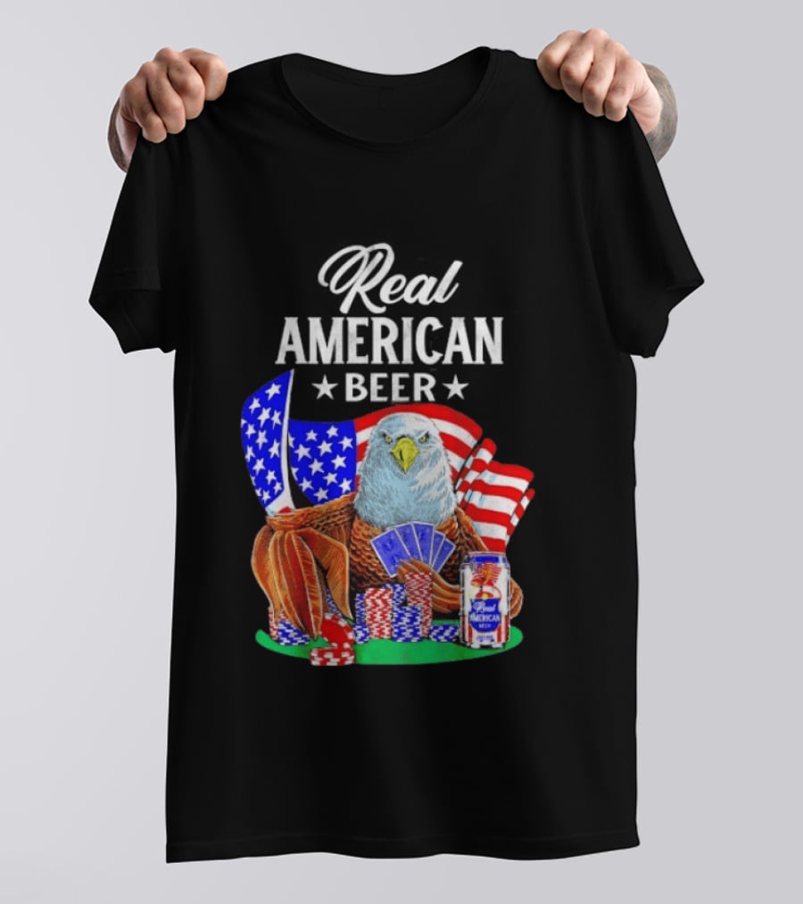 Real American Eagle Poker With Beer And Flag T-Shirt