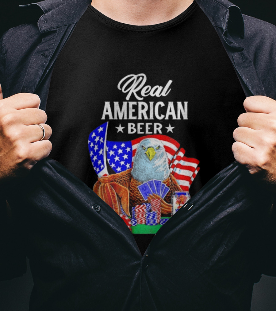 Real American Eagle Poker With Beer And Flag T-Shirt