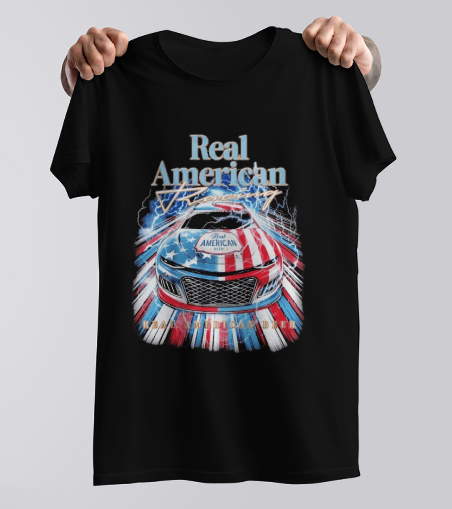 Real American Beer Racing Car With Stars And Stripes T-Shirt