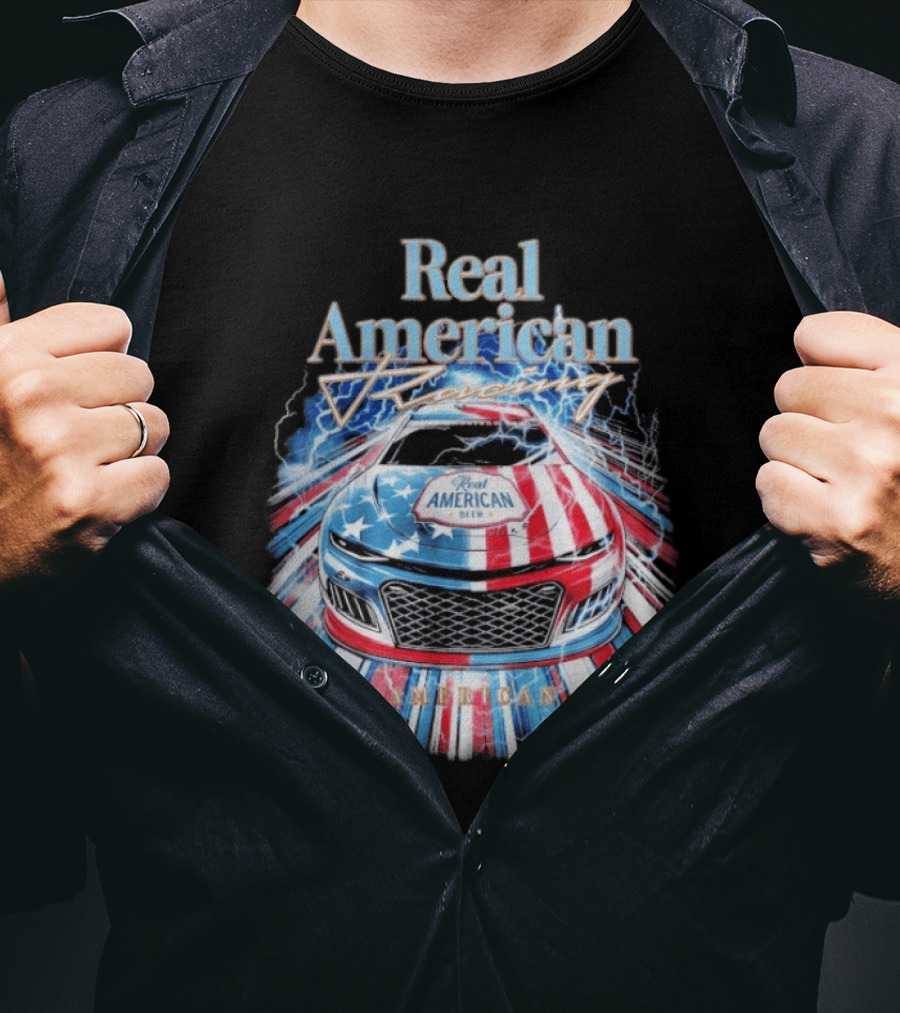 Real American Beer Racing Car With Stars And Stripes T-Shirt