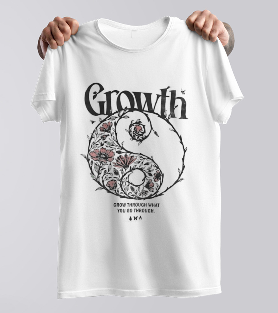 Growth Grow Through What You Go Through Red Floral Motif Circle T-Shirt
