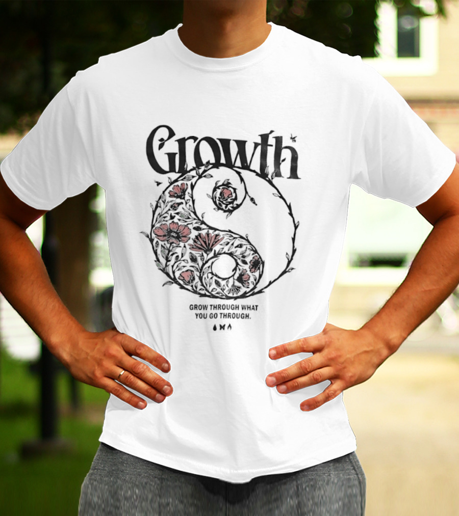 Growth Grow Through What You Go Through Red Floral Motif Circle T-Shirt