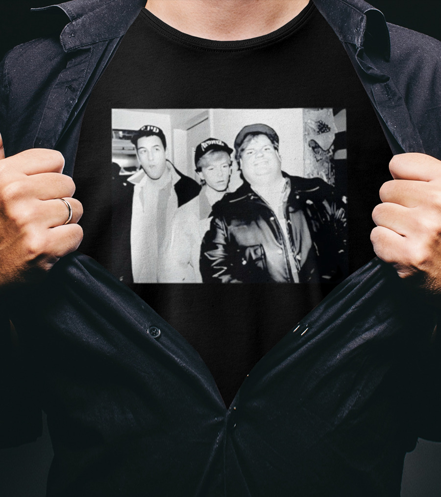 Adam Sandler Chris Farley David Spade NYPD Chicago Black And White Photo T-Shirt