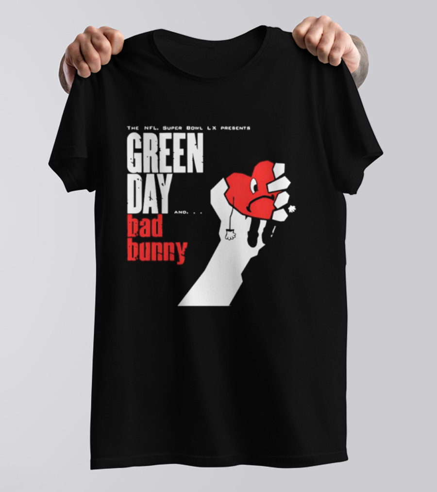 The NFL Super Bowl LVI Presents Green Day Bad Bunny Heart Image T-Shirt