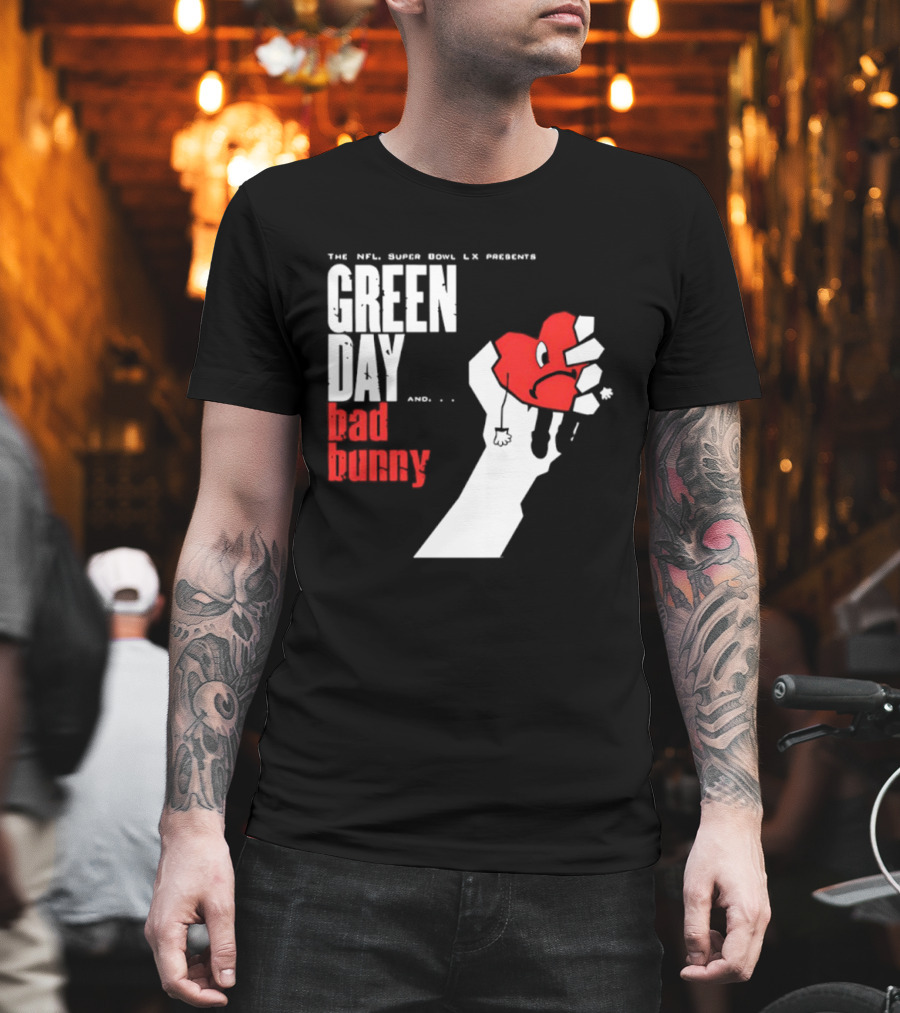 The NFL Super Bowl LVI Presents Green Day Bad Bunny Heart Image T-Shirt