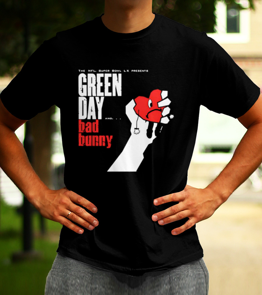 The NFL Super Bowl LVI Presents Green Day Bad Bunny Heart Image T-Shirt