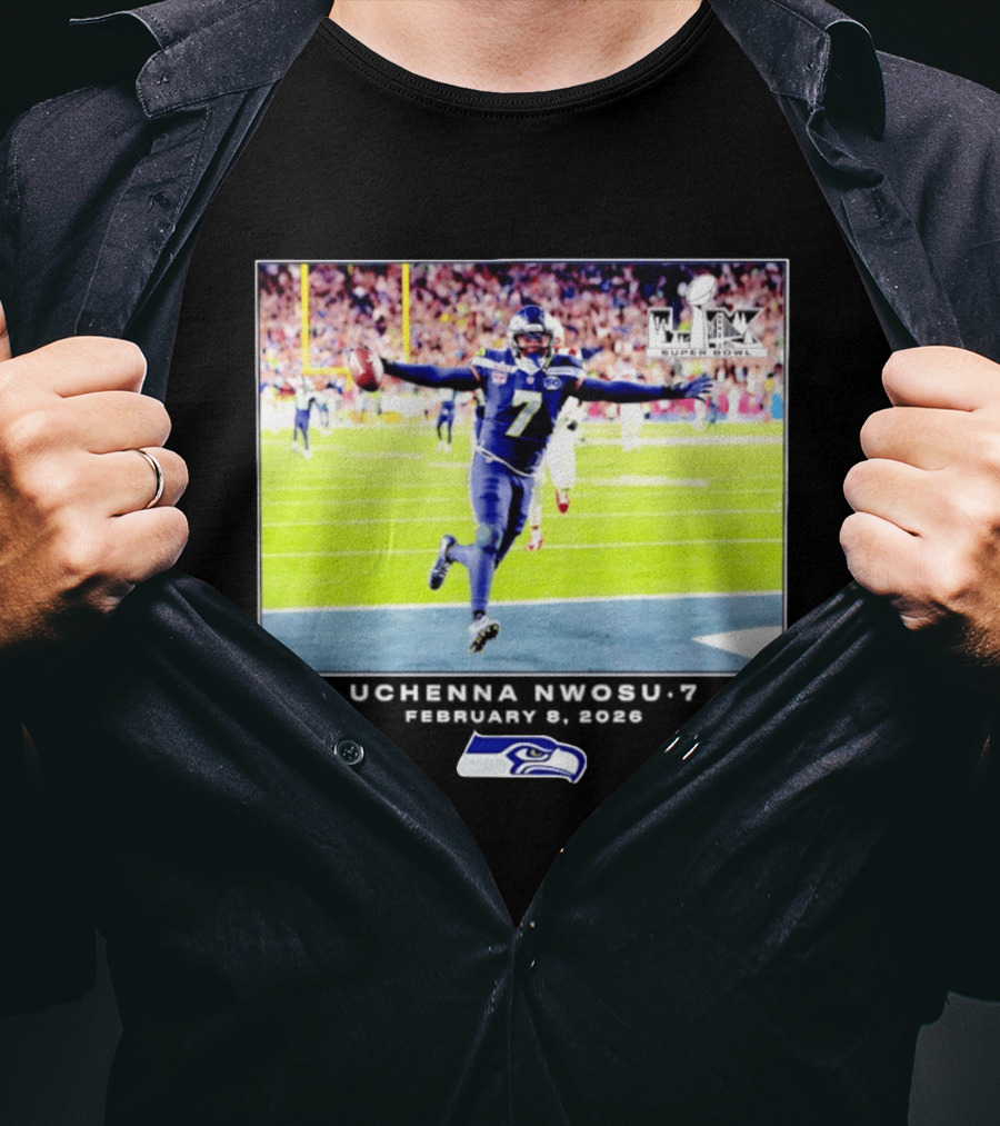 Uchenna Nwosu Seattle Seahawks Super Bowl Celebration Photo 2026 T-Shirt