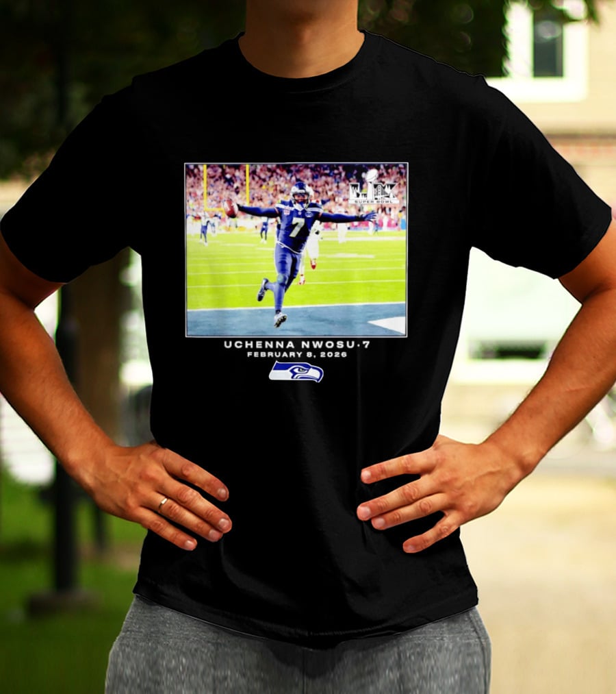 Uchenna Nwosu Seattle Seahawks Super Bowl Celebration Photo 2026 T-Shirt