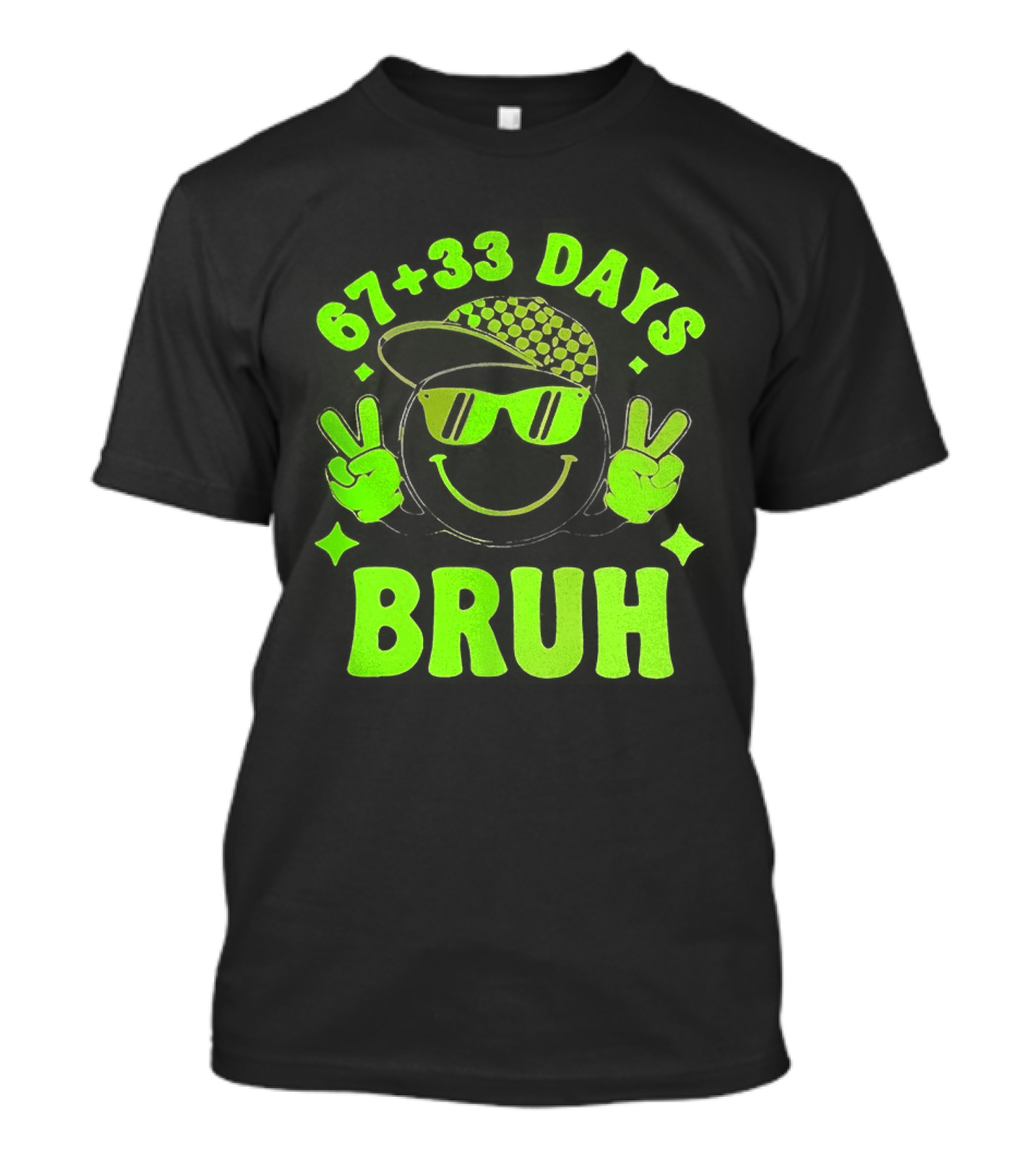 67+33 Days Bruh Emoji With Sunglasses Peace Sign T-Shirt