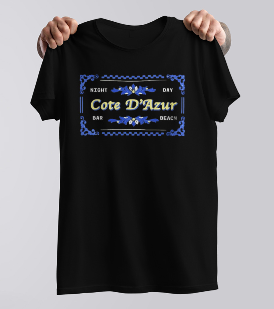 Cote D'Azur Night Day Bar Beach Blue Floral Decor T-Shirt