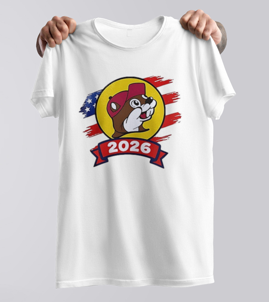 Buc Ee's 2026 Celebration With Iconic Beaver Emblem And American Flag T-Shirt