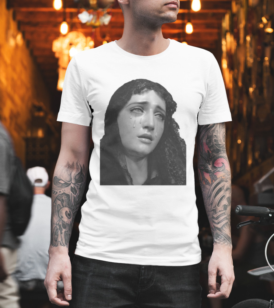 Null Society Virgin Mary Crying Statue Iconic Religious T-Shirt