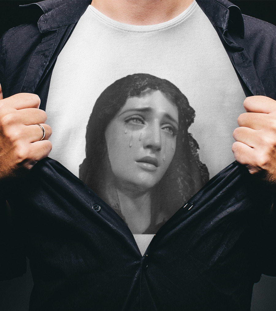 Null Society Virgin Mary Crying Statue Iconic Religious T-Shirt