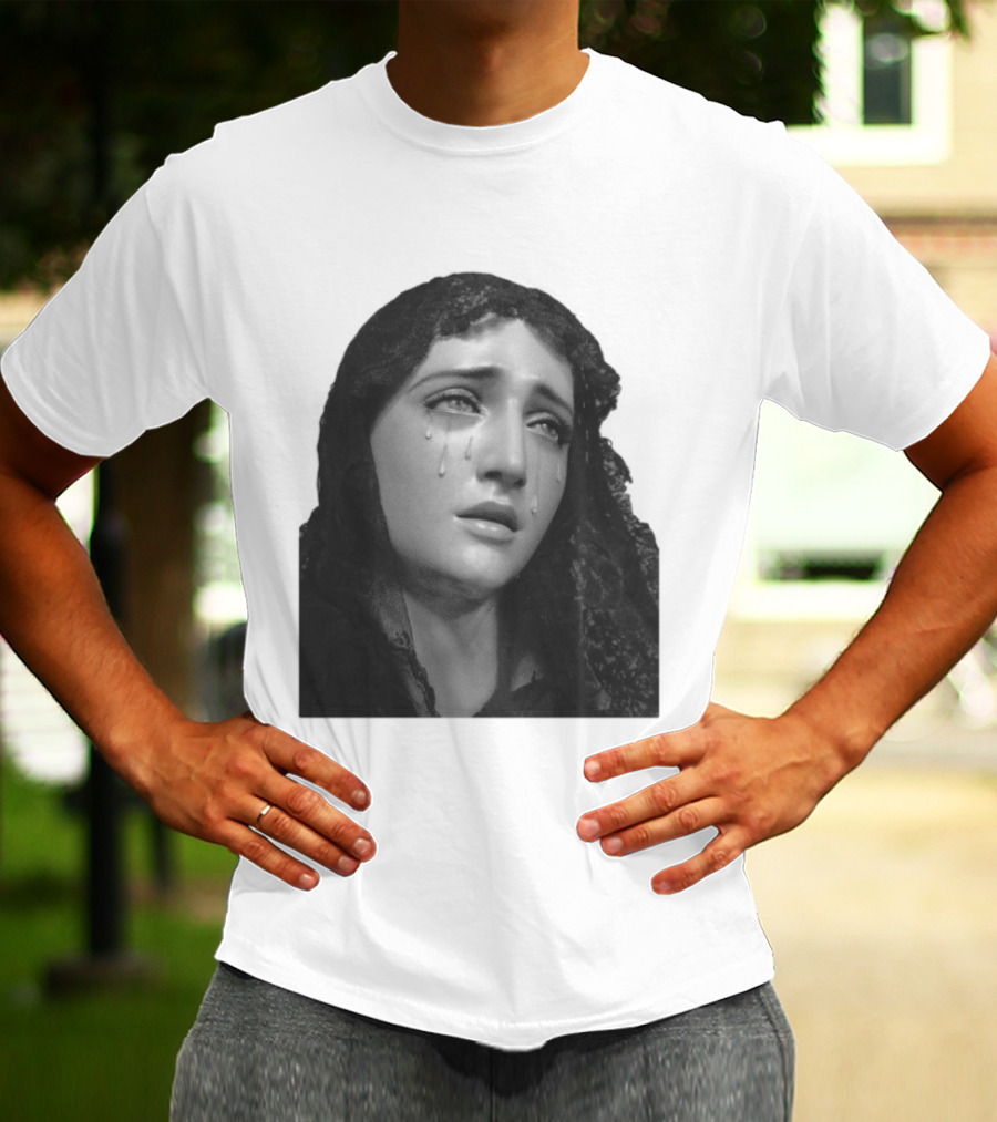 Null Society Virgin Mary Crying Statue Iconic Religious T-Shirt
