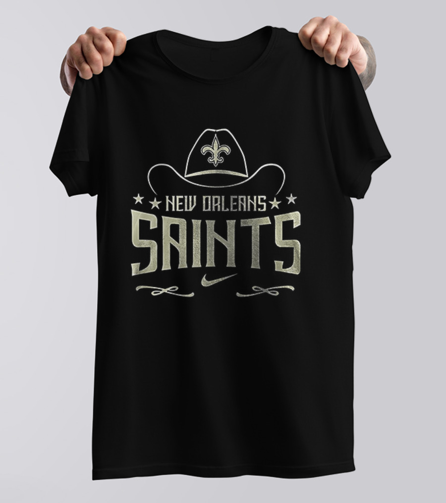 New Orleans Saints Cowboy Hat Fleur De Lis T-Shirt