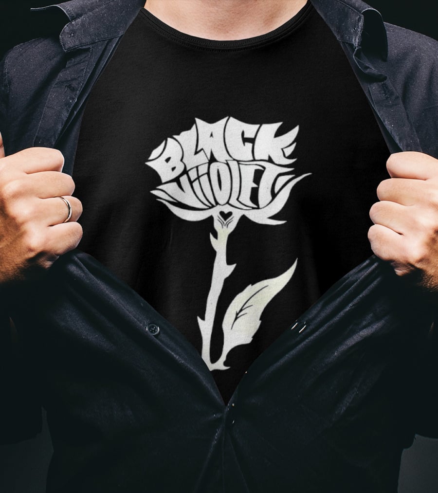 Black Viiolet Rose Shape Botanical T-Shirt
