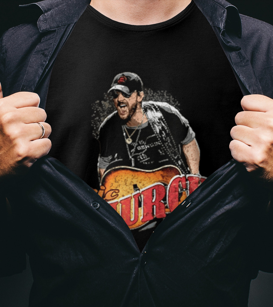 Eric Church Country Rock Music Icon With Guitar And Hat T-Shirt
