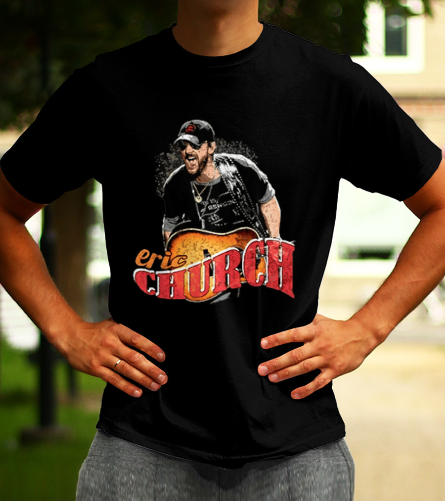 Eric Church Country Rock Music Icon With Guitar And Hat T-Shirt