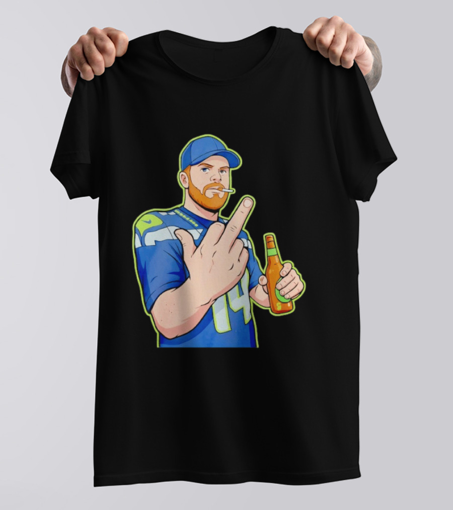 Ernest Jones Sam Darnold Middle Finger Seahawks Fan Gesture Cartoon T-Shirt