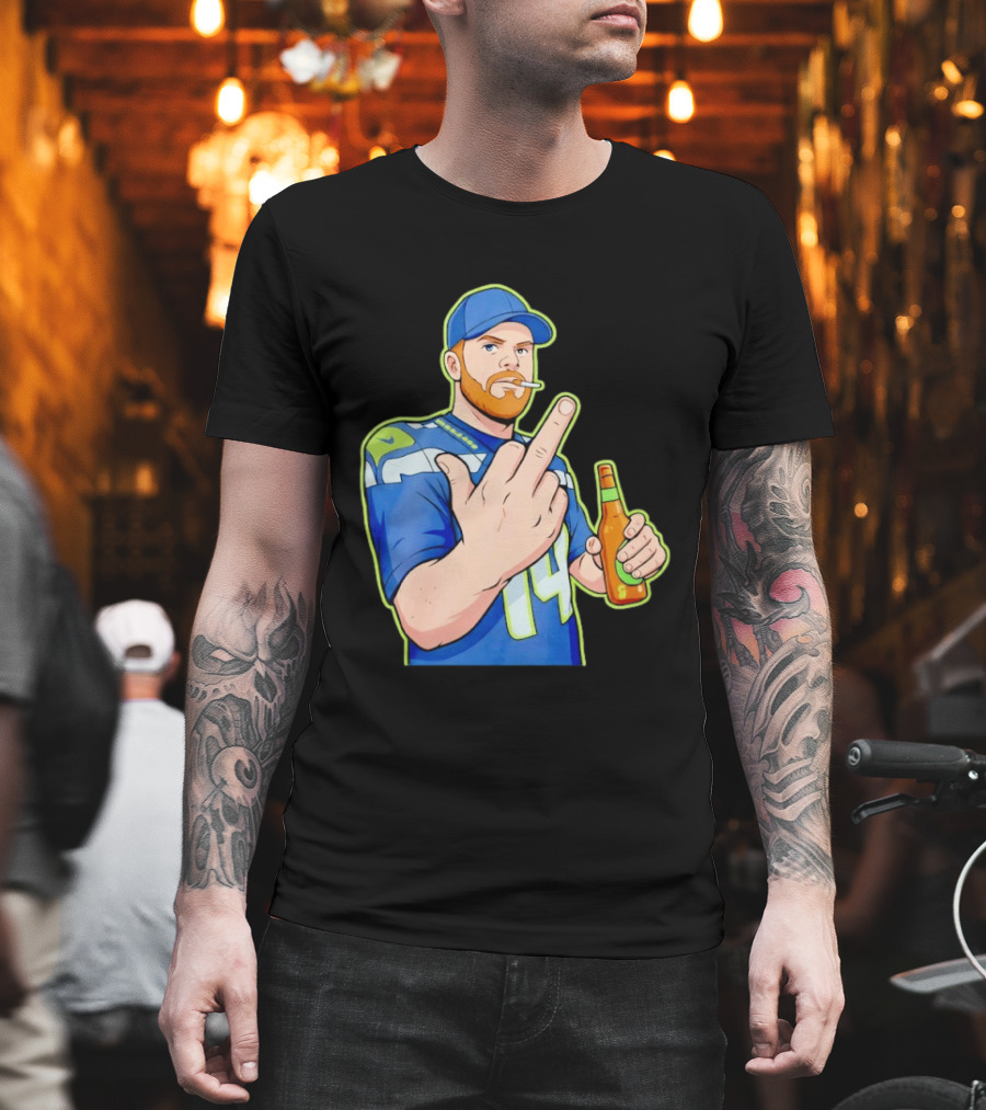 Ernest Jones Sam Darnold Middle Finger Seahawks Fan Gesture Cartoon T-Shirt