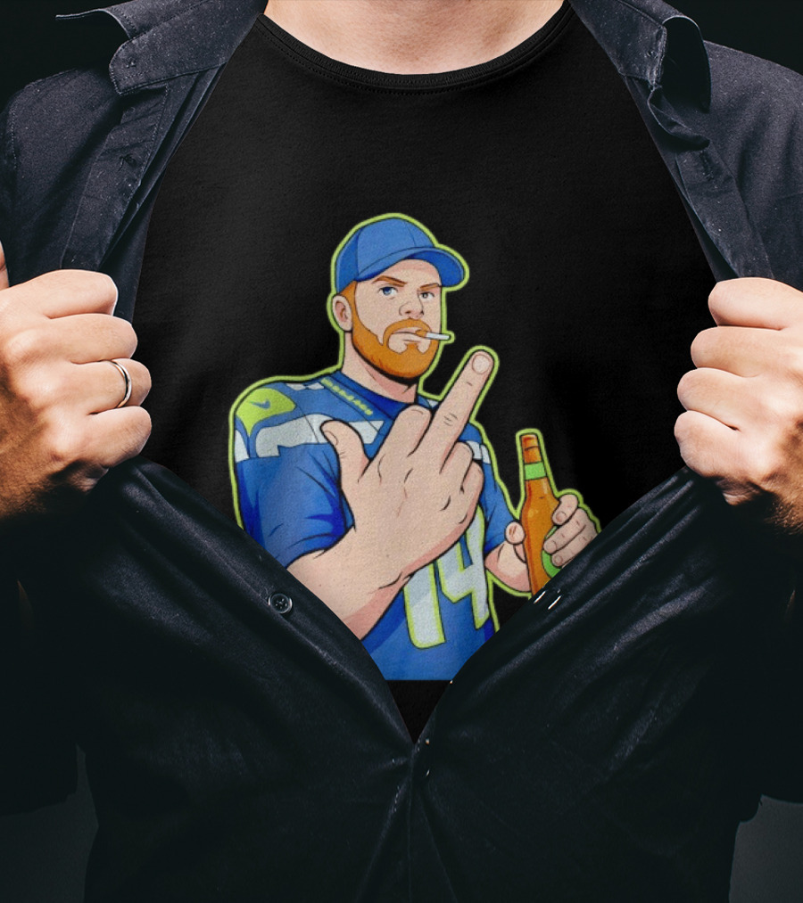 Ernest Jones Sam Darnold Middle Finger Seahawks Fan Gesture Cartoon T-Shirt