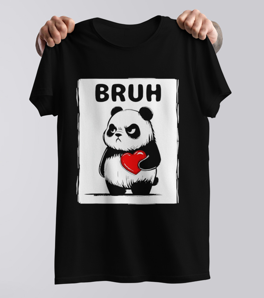 Grumpy Panda Bruh Valentine's Red Heart T-Shirt