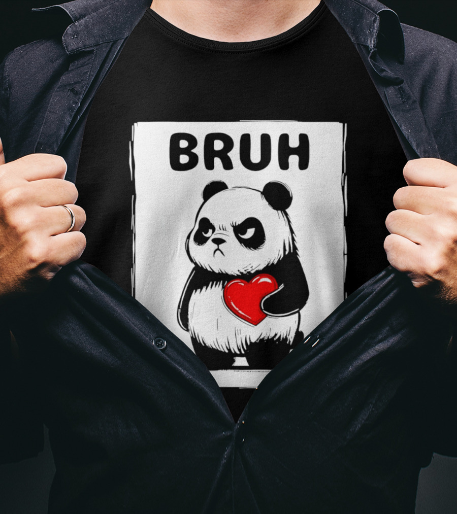 Grumpy Panda Bruh Valentine's Red Heart T-Shirt