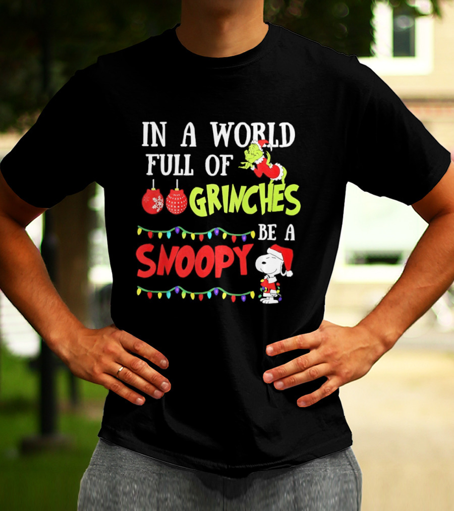 In A World Full Of Grinches Be A Snoopy Holiday Lights Santa Suit T-Shirt