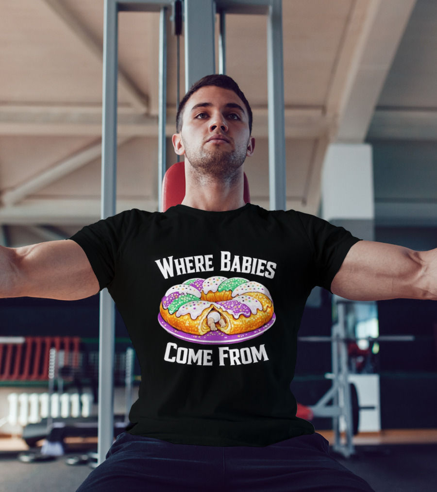 Where Babies Come From King Cake Baby Hidden Inside Mardi Gras Dessert T-Shirt