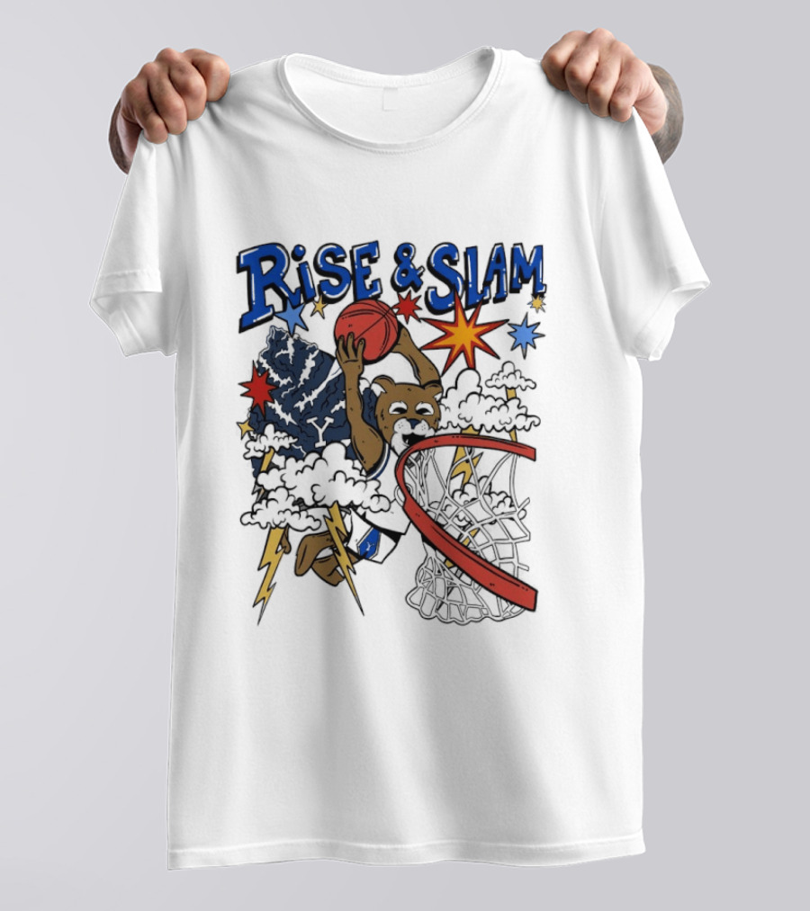 BYU Basketball Rise And Slam Flyin' Hoops Bear Dunking With Stars And Lightning T-Shirt
