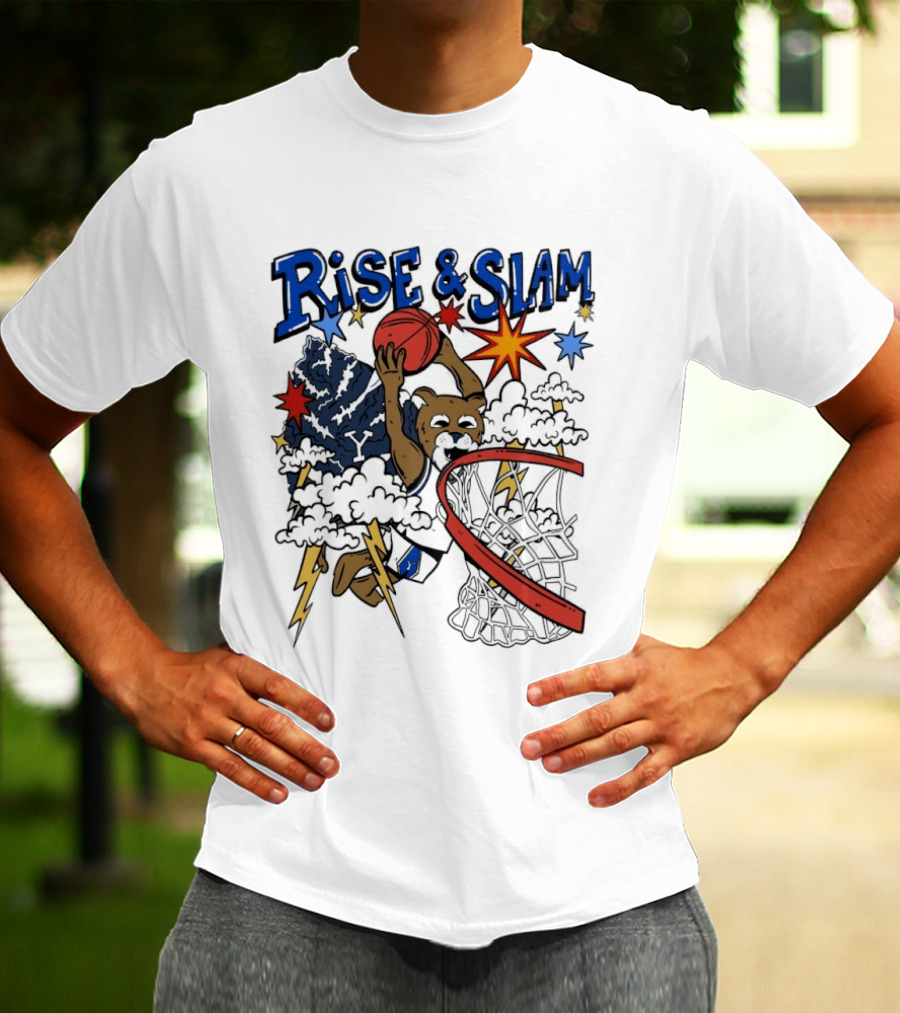 BYU Basketball Rise And Slam Flyin' Hoops Bear Dunking With Stars And Lightning T-Shirt