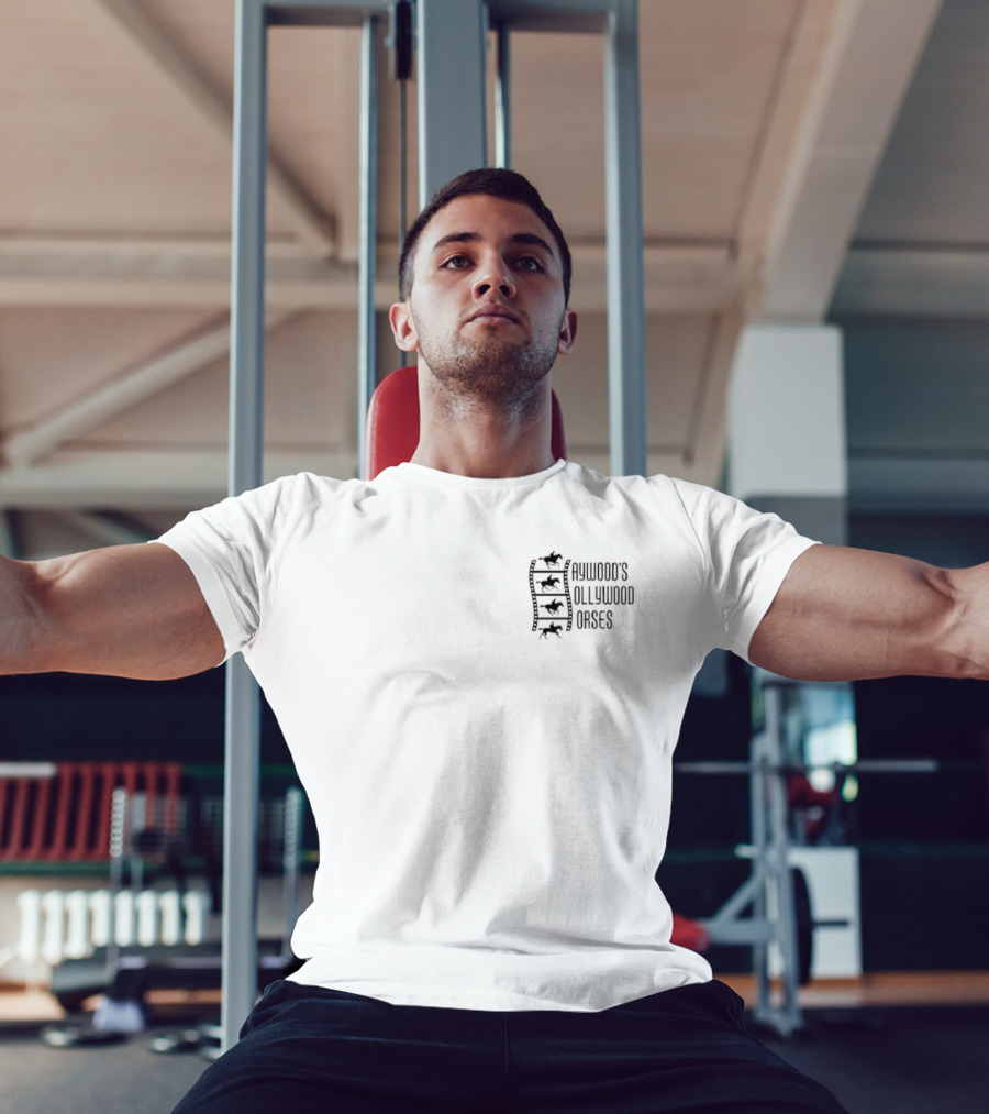 Haywood's Hollywood Horses Stacked Text With Stylized Horse Motif T-Shirt