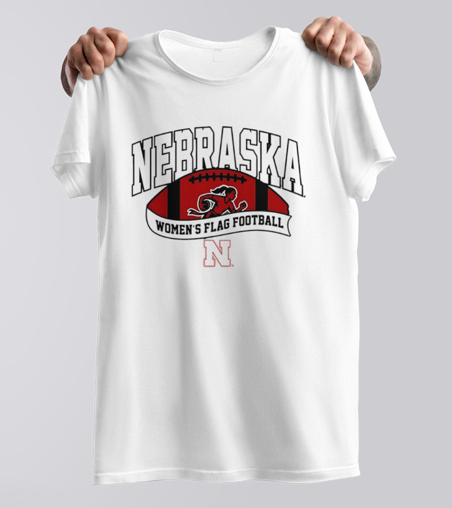 Nebraska Cornhuskers Women's Flag Football Team Red Football Crest T-Shirt