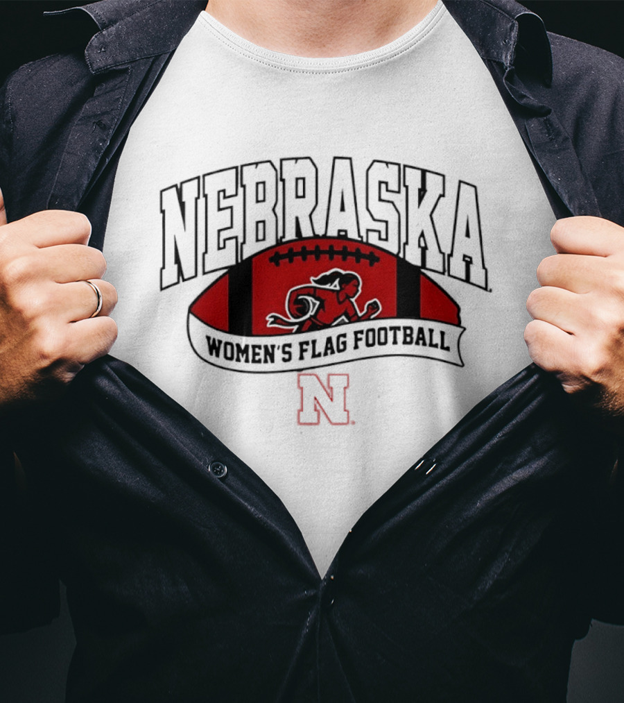 Nebraska Cornhuskers Women's Flag Football Team Red Football Crest T-Shirt