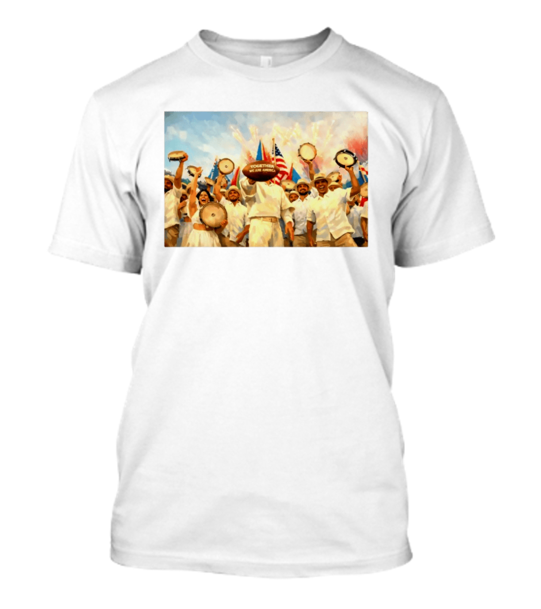 Together We Are America Tambourine Celebration With Flags And Diverse Group Unity T-Shirt