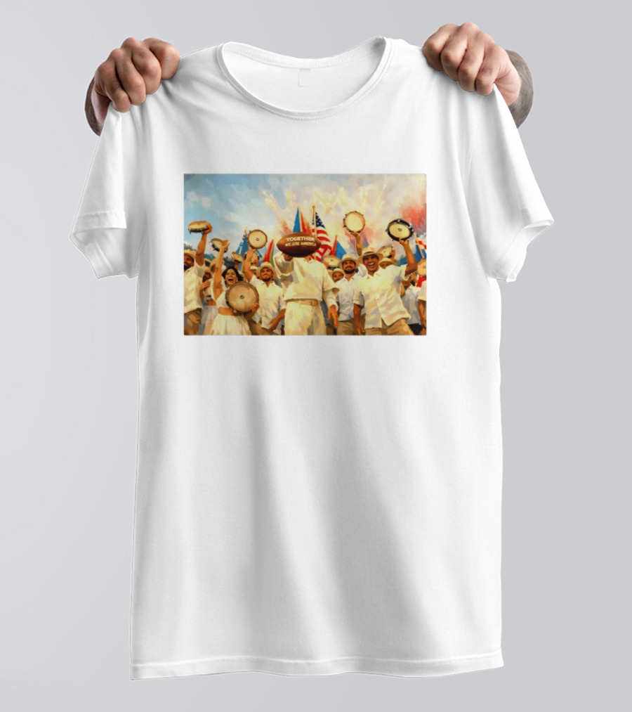 Together We Are America Tambourine Celebration With Flags And Diverse Group Unity T-Shirt