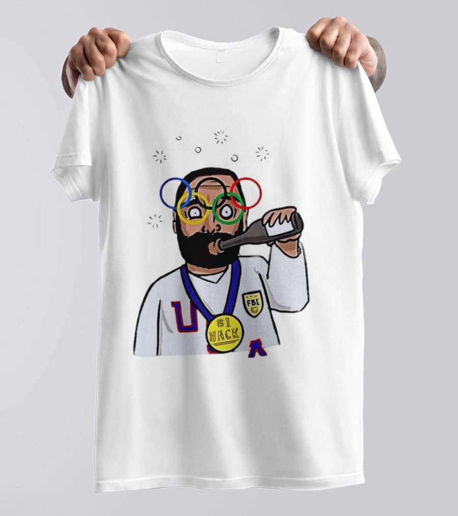 Bearded Man FBI Olympic Rings Glasses Drinking Bottle Hack Medal T-Shirt