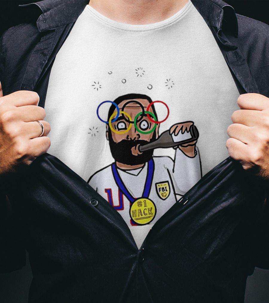 Bearded Man FBI Olympic Rings Glasses Drinking Bottle Hack Medal T-Shirt