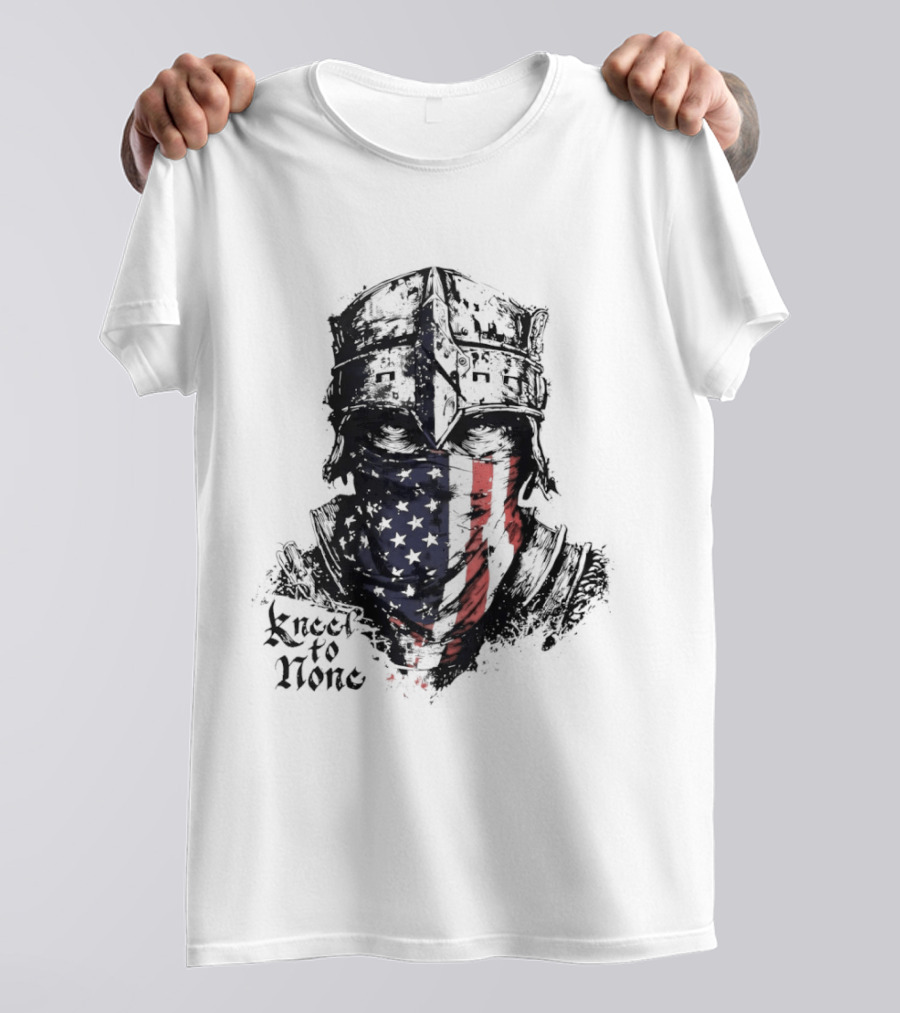 Kneel To None Knight Helmet American Flag T-Shirt
