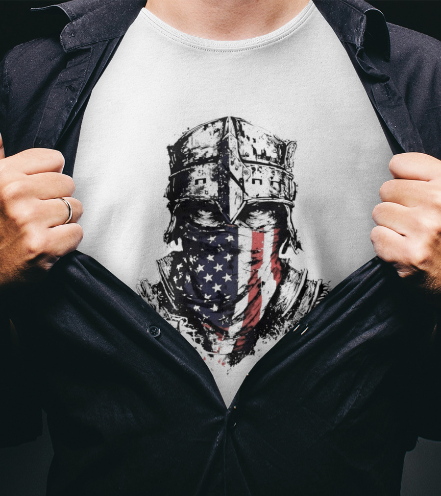 Kneel To None Knight Helmet American Flag T-Shirt