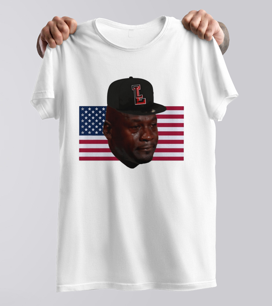 Crying Jordan Texas Tech Red Raiders USA Flag Iconic Meme Cap T-Shirt