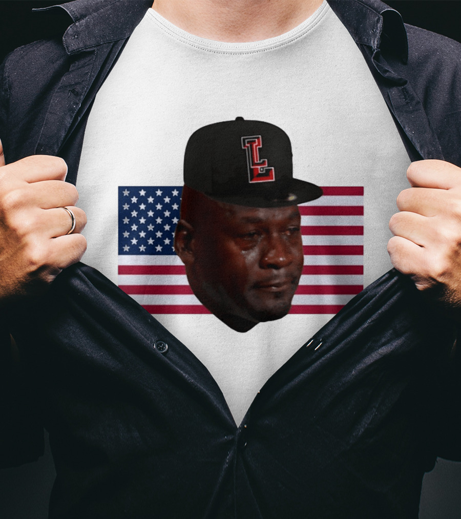 Crying Jordan Texas Tech Red Raiders USA Flag Iconic Meme Cap T-Shirt