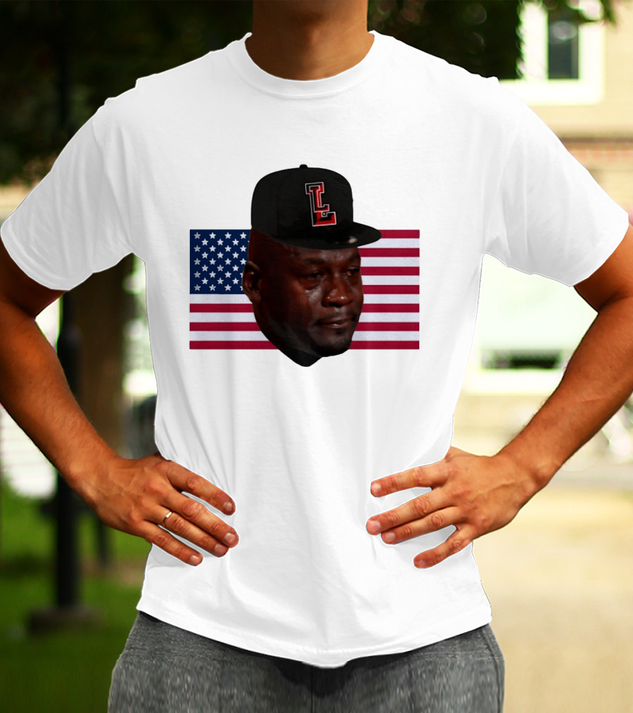 Crying Jordan Texas Tech Red Raiders USA Flag Iconic Meme Cap T-Shirt