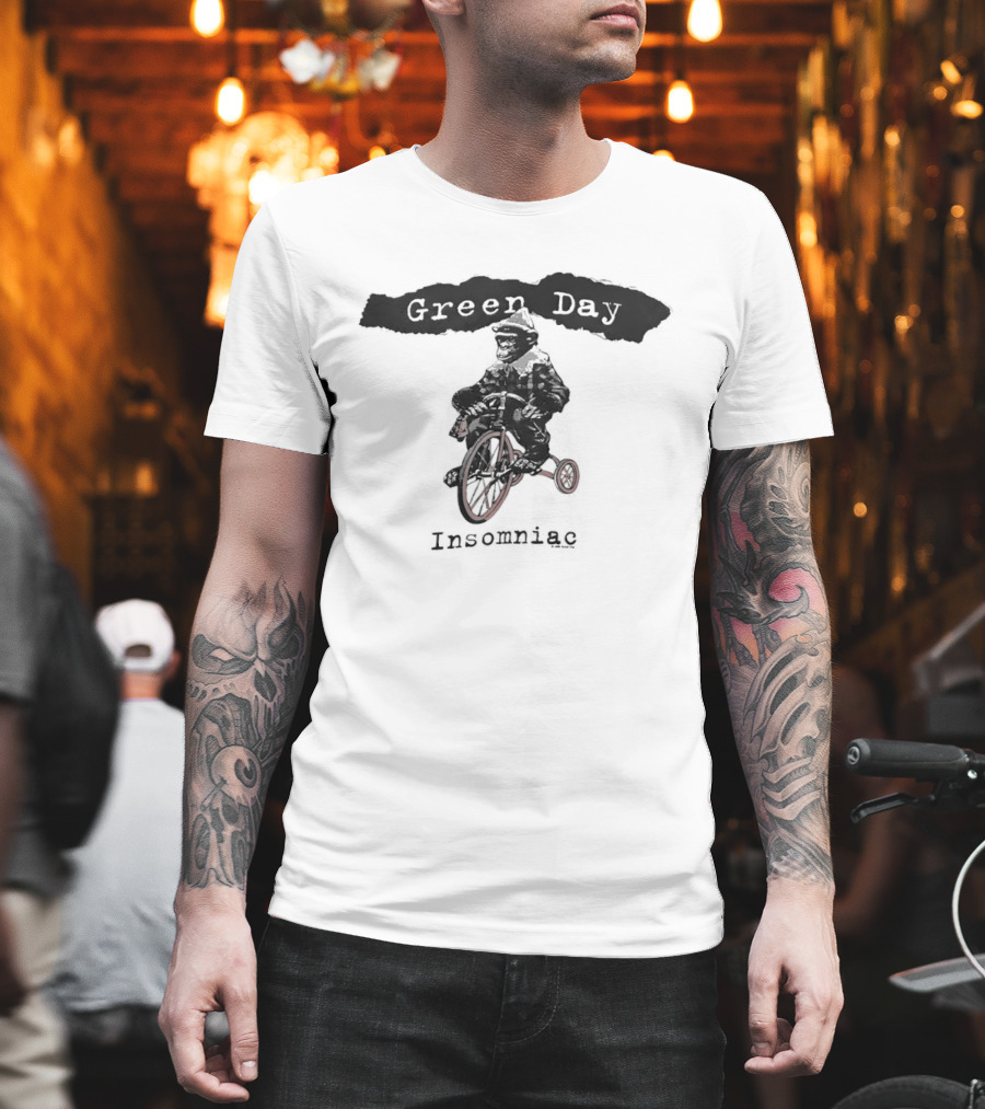 Green Day Insomniac Monkey Riding Bicycle T-Shirt