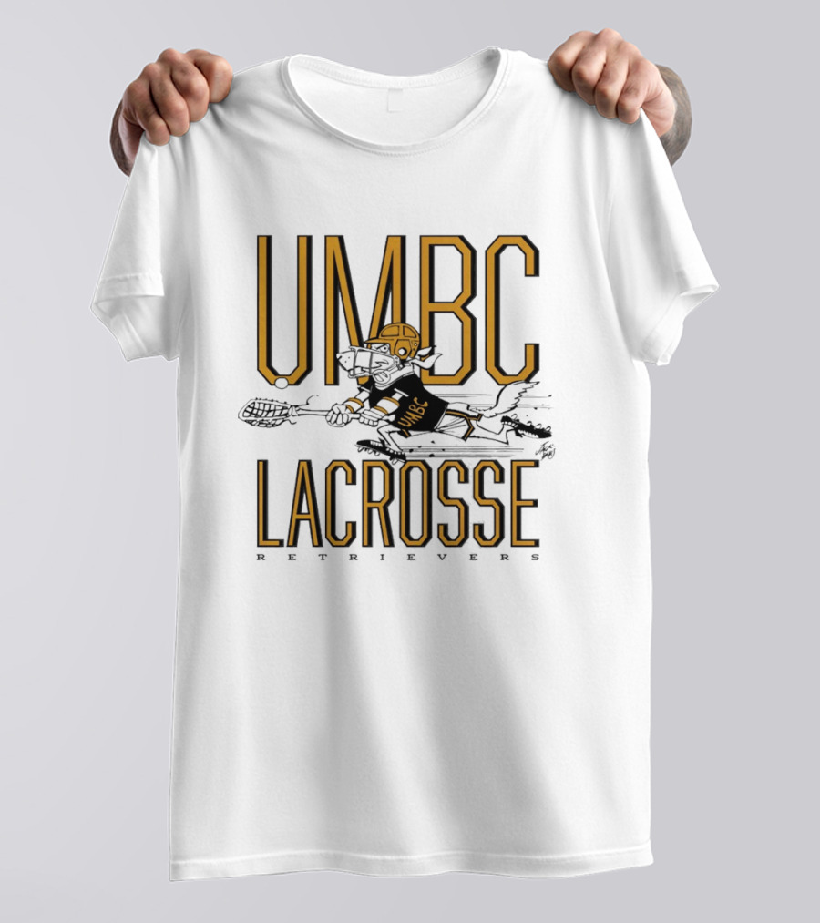 UMBC Retrievers Lacrosse Vintage Style Graphic With Dog Player T-Shirt