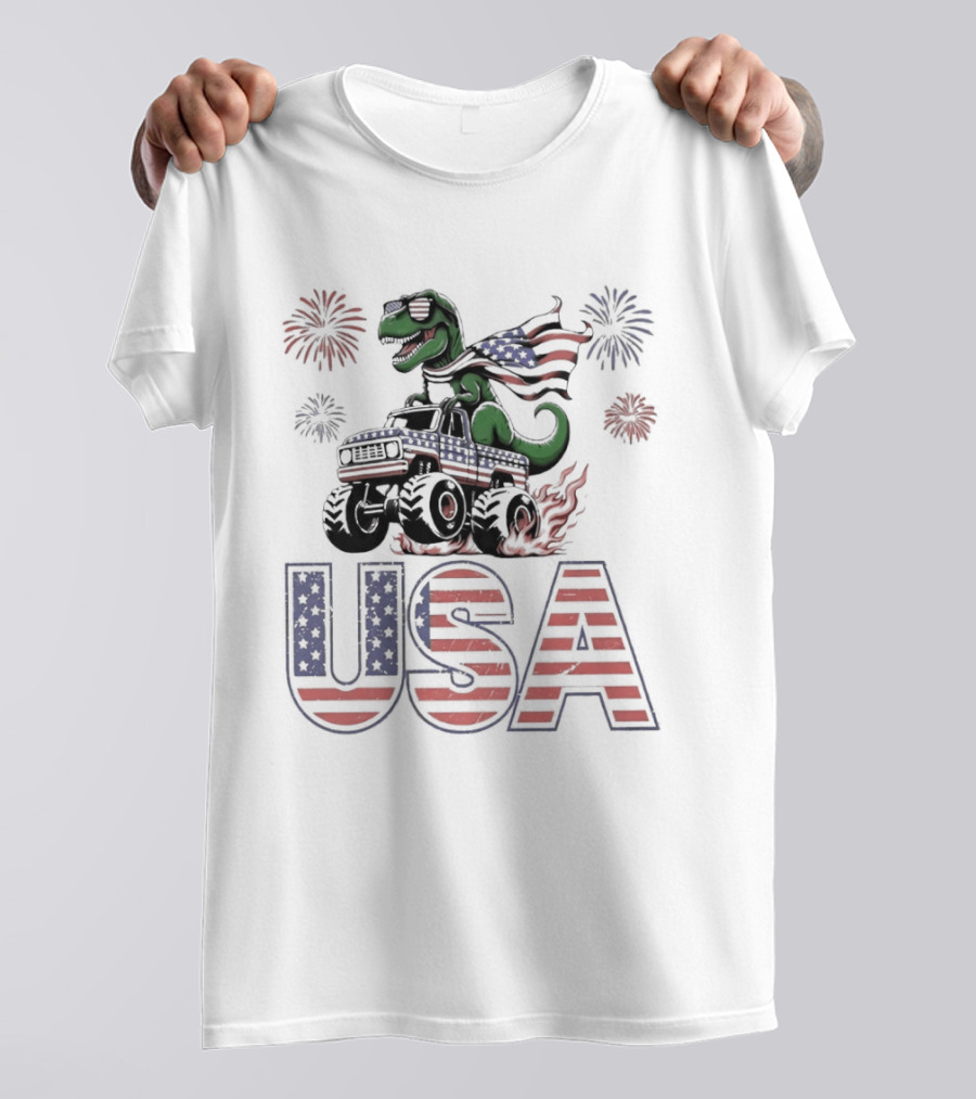 USA Independence Day 4th Of July Rex Monster Truck Fireworks American Flag T-Shirt