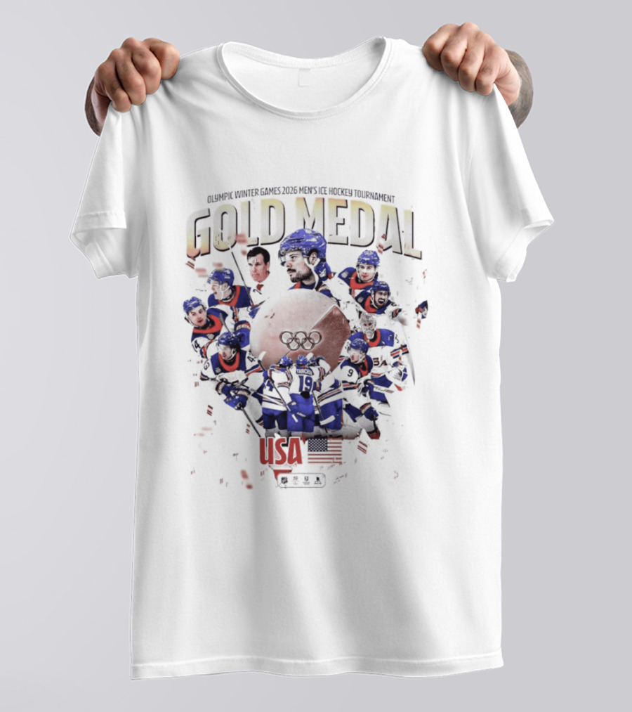 Olympic Winter Games 2026 USA Men's Ice Hockey Gold Medal Team Celebration T-Shirt