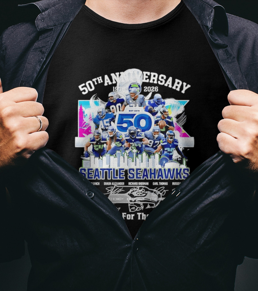 Seattle Seahawks 50th Anniversary Est 1976 Players City Skyline T-Shirt