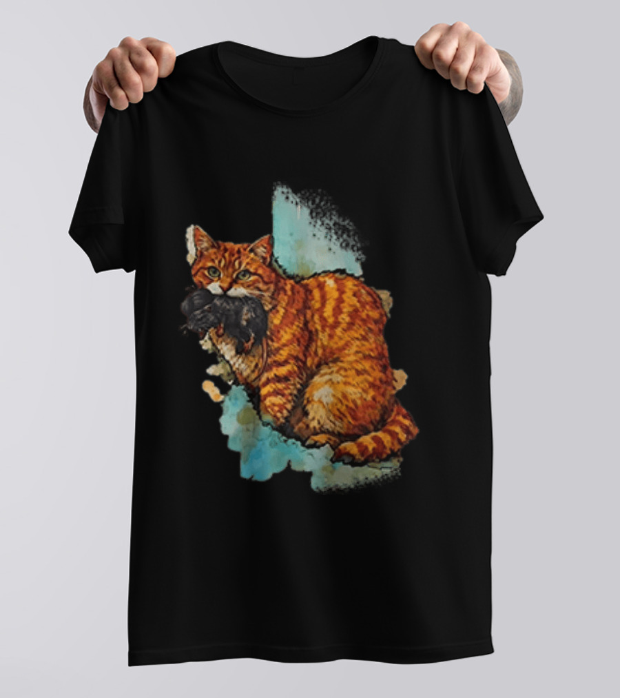 Iran Map Orange Tabby Cat With Mouse T-Shirt